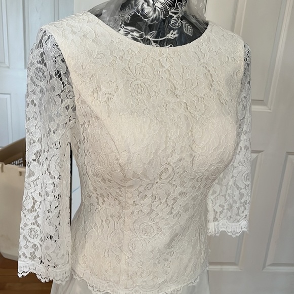 A W Bridal size 6 Ivory lace midi dress lined with silky chiffon skirt - Picture 8 of 16